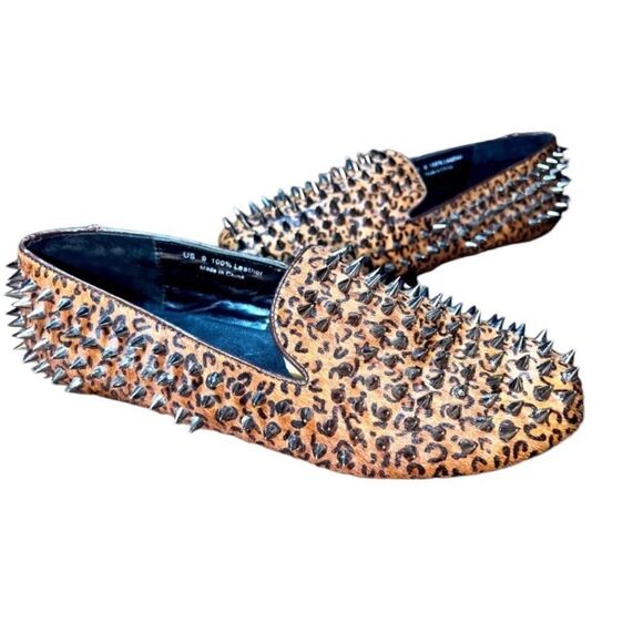 Unif Hellraiser Spiked Leopard Print Loafers Size 7 - Picture 1 of 8